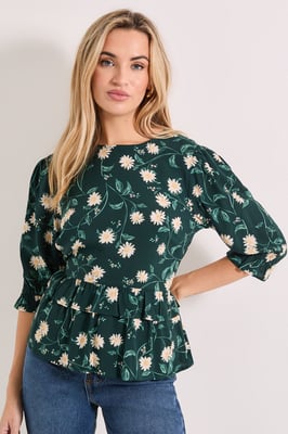 Frill Peplum Hem Printed Blouse