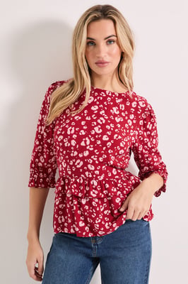 Frill Peplum Hem Printed Blouse