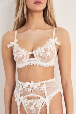 Embroidered Flower Bow Detail Lingerie 3 Piece Set