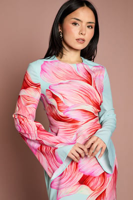 Petite Flare Sleeve High Neck Satin Maxi Dress