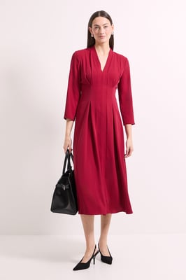 Panel And Pleat Detail Crepe Midi Dress