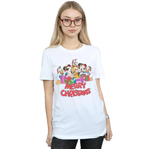 Disney Dam/Tjej - Musse Pigg och hans vänner - jul - Boyfriend-t-shirt i bomull (Vit)