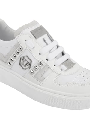 Mix Materials Low-Top Sneakers With Studs