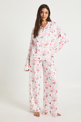 Santa Bow Print Long Sleeve Top & Trousers Pyjama Set