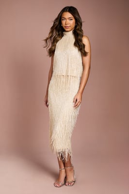 Fringe Embellished Midi Skirt