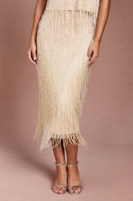 Fringe Embellished Midi Skirt