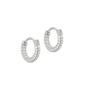 Sterling Silver Pave CZ Huggie Hoops