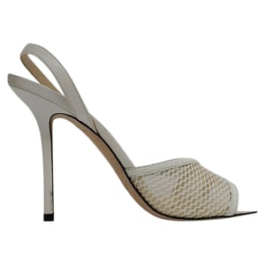 Jimmy Choo Mesh-Accent Slingback Sandal Heels in White Leather