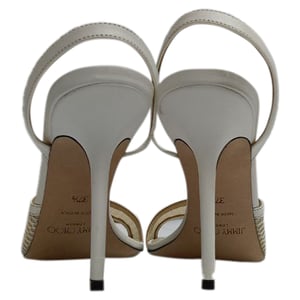 Jimmy Choo Mesh-Accent Slingback Sandal Heels in White Leather