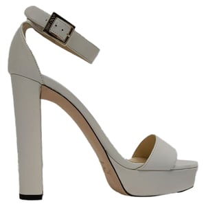Jimmy Choo Ankle Strap Platform Sandal Heels in White Leather