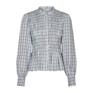 Neo Noir mocca smock check blouse 166900 145 light blue