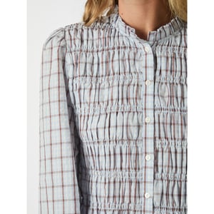 Neo Noir mocca smock check blouse 166900 145 light blue