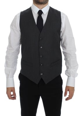 Grijze Gestreepte Wol Vest