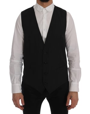 Zwarte Pinstripe Vest Klassieke Pasvorm