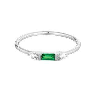 Sterling Silver Emerald CZ Baguette Ring