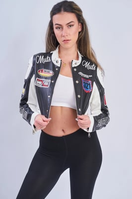 PU Leather Racer Patch Details cropped Jacket