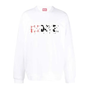 Diesel Heren Dubbel Vernietigd Logo Sweatshirt (Wit)