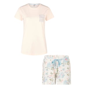 By Louise Dames korte pyjama set shortama roze/wit gebloemd