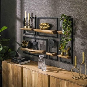 Hoyz wandschap set edge massief acacia naturel set van 5