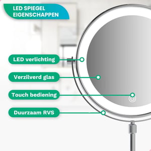 Mirlux Make-up spiegel hoogte verstelbaar chrome 1-10x vergroting