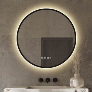 Vtw Living badkamerspiegel met digitale klok rond 100 cm met verlichting -