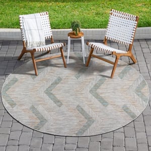 Muratap Uni binnen en buiten rond vloerkleed solid outdoor laagpolig tapijt beige- 150 cm rond
