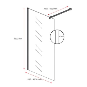 Badplaats Douchewand florida 120 x 200 cm zwart – inloopdouche 8 mm