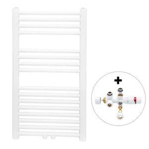 Vtw Living handdoekradiator badkamer met aansluit set en thermostaat 800