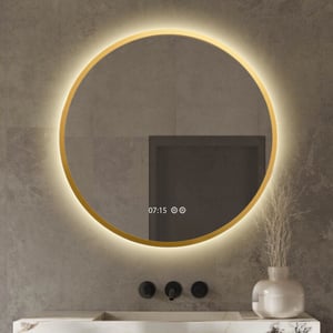 Vtw Living badkamerspiegel met digitale klok rond 80 cm met verlichting en