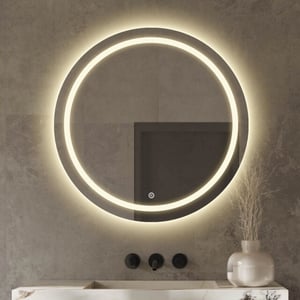 Vtw Living badkamerspiegel rond met led verlichting en verwarming 80 cm