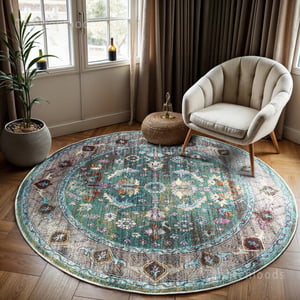 Muratap Picasso pablo vintage rond vloerkleed groen / multi laagpolig- 200