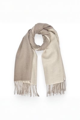 Reversible Two-Tone Cashmere Blend Scarf With Tassels in Beige