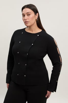 Plus Size Viscose Blend Stud Detail Long Sleeve Knit Top