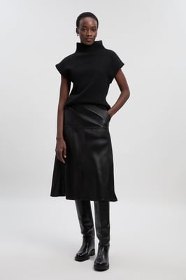 Faux Leather Belted Full skirt