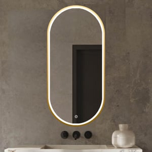 Vtw Living badkamerspiegel ovaal met led verlichting en verwarming goud 50 x