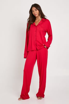 Tall Jersey Piping Detail Long Sleeve Shirt & Trouser Pyjama Set