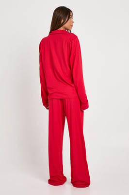 Tall Jersey Piping Detail Long Sleeve Shirt & Trouser Pyjama Set