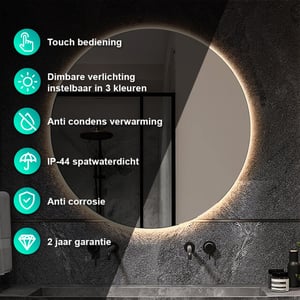 Vtw Living badkamerspiegel rond 100 cm spiegel met led verlichting en