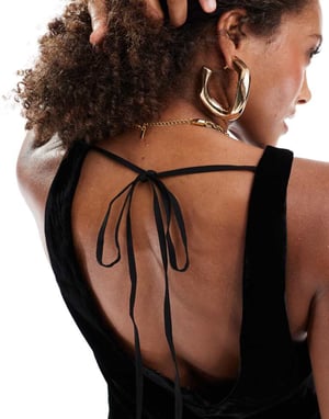 ASOS DESIGN velvet cowl neck top with tie back in black