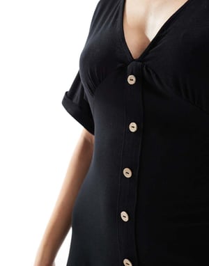ASOS DESIGN roll sleeve button front midi tea dress in black