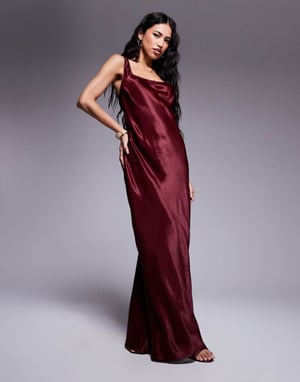 ASOS DESIGN satin scoop neck satin maxi dress in burgundy