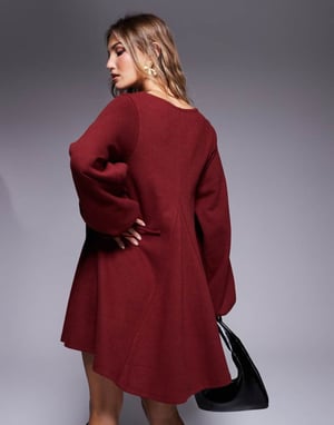 ASOS DESIGN supersoft v-neck flare hem skirt mini dress with tie sleeve in rust