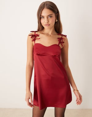 ASOS DESIGN bow strap satin mini dress in red