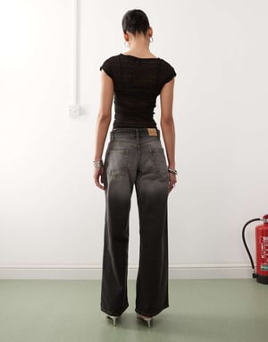 Motel roomy extra wide low rise jeans in grey used bleach