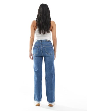 Dr Denim Petite Moxy straight leg jeans in cape sky worn hem wash
