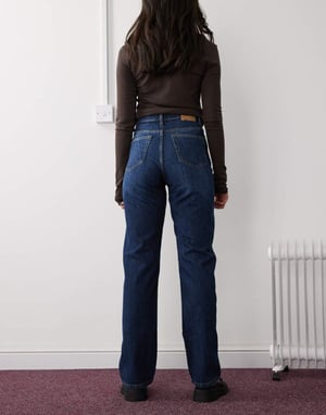 Weekday Rowe extra high waist regular fit straight leg jeans in compact blue