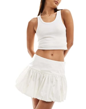 ASOS DESIGN drop waist bubble mini skirt in off white