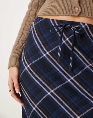 ASOS DESIGN tie waist maxi skirt in blue & pink check