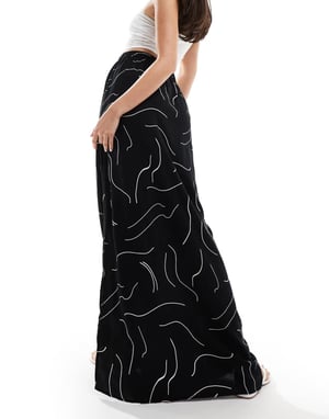 ASOS DESIGN tie waist maxi skirt in mono linear print