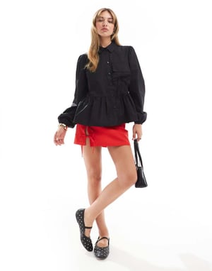 ASOS DESIGN cotton poplin smock shirt with tie pocket in black